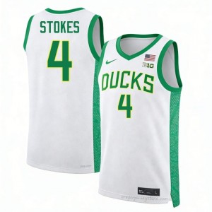 White #4 Tyran Stokes University of Oregon Men High School Basketball Genuine Stitched Jersey r7804T96