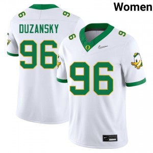 Nick Duzansky White #96 Oregon Ducks Women High-Quality Stitched Football Player Jersey 131R2231