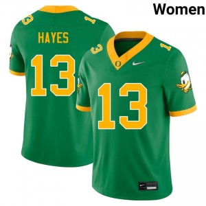 Green University of Oregon #13 Ryder Hayes Women NCAA Durable Football Pro-Stitched Jersey giy14k96