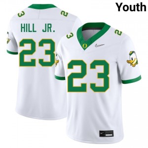 Youth #23 Dierre Hill Jr. White Oregon Ducks Player Football Team-Issued Stitched Jersey 6Vlx5849